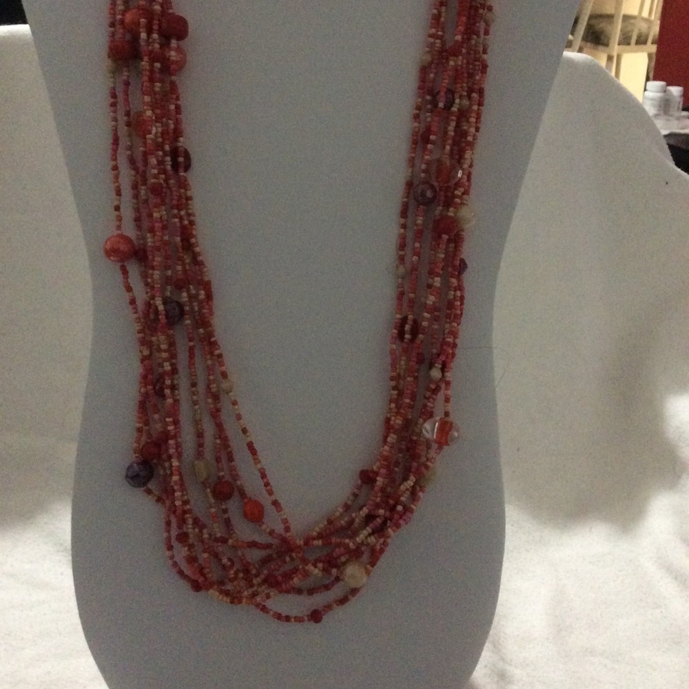 Chico's Multi-strand Red & Orange Beaded Necklace - Picture 2 of 3